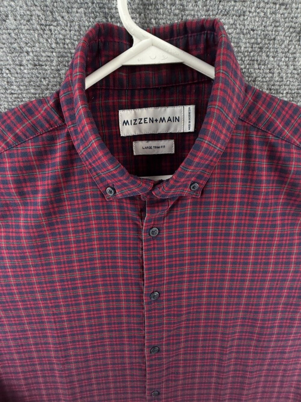 Mizzen Main Blue Red Button-Down Polyester Large Trim Plaid Shirt Long Sleeve